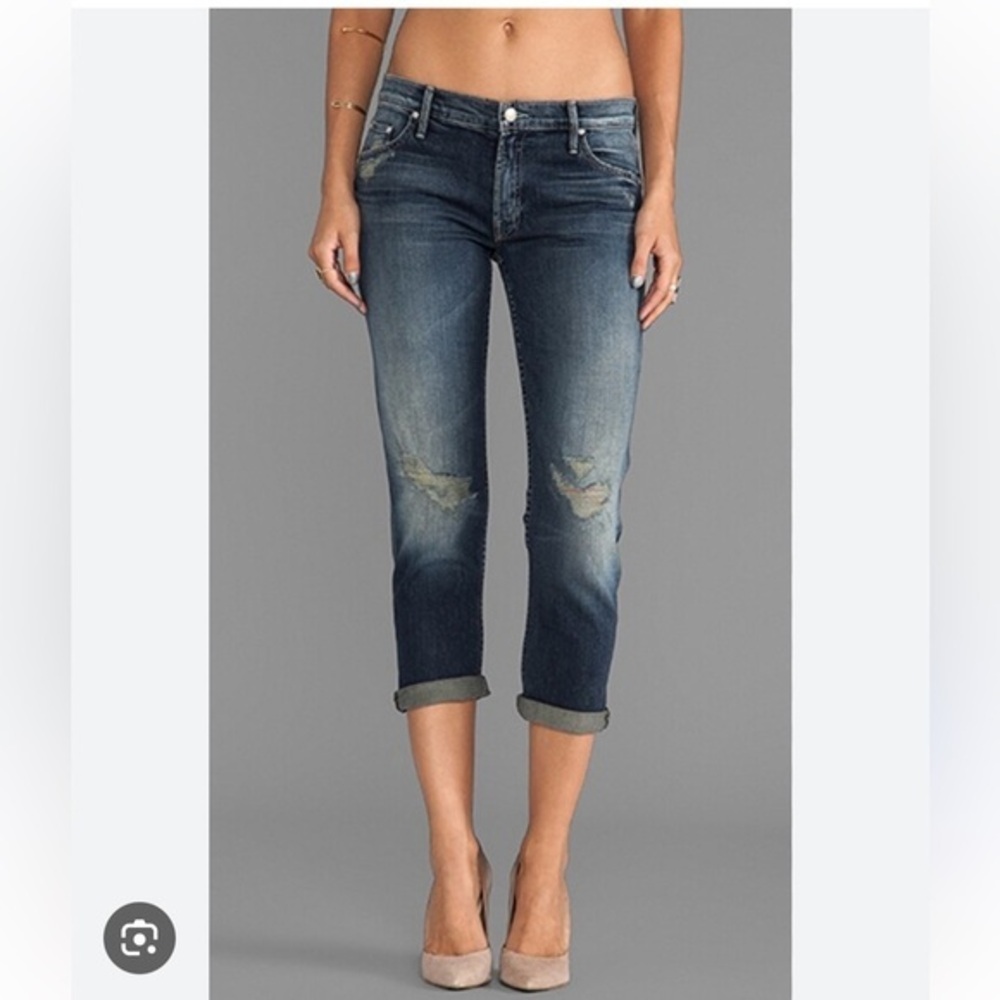 Mother TheDropout Cropped Straight Leg Jeans Tarnished Wash Size 25